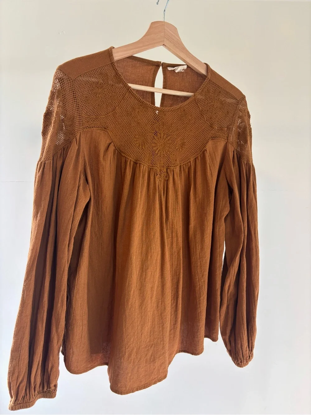 100% Cotton Embroidered Blouse | Rust Orange | Long Sleeve Boho Top